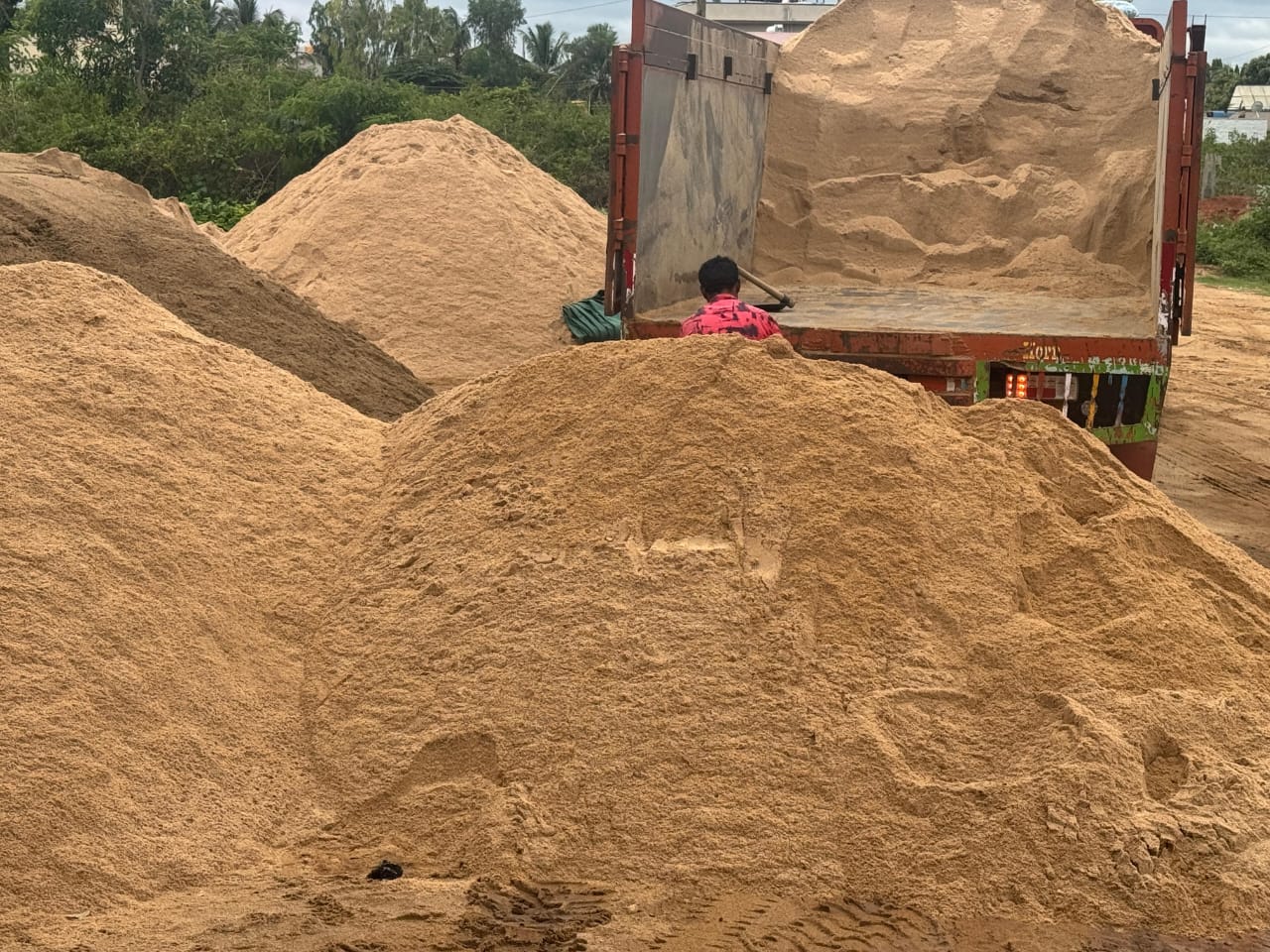 Clean construction sand stockpile ready for delivery to a Zanzibar building site